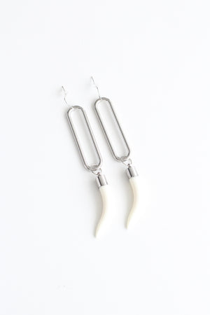 Niho Nui - White & Silver Statement Earring