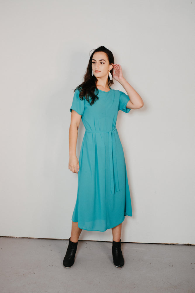 Ngāwari – T-Shirt Sleeve Styled Dress in Turquoise