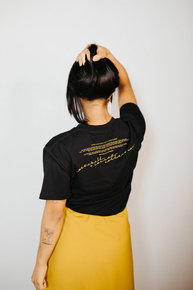 Whāia tō Ngākau, Flame Font T-Shirt - Black with Mustard Print