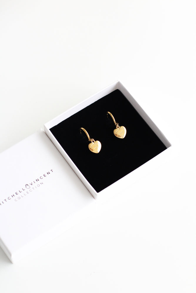 Rerehua ake nei - Heart Pendant Earrings in Gold