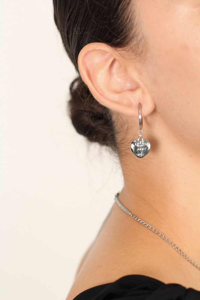 Rerehua ake nei - Heart Pendant Earrings in Silver