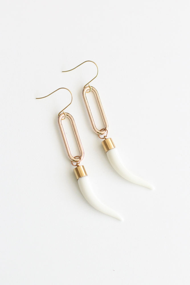 Niho Nui - White & Gold Statement Earring