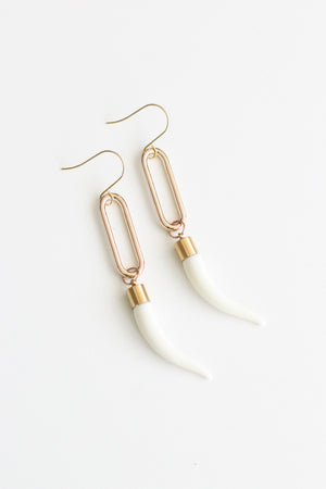 Niho Nui - White & Gold Statement Earring