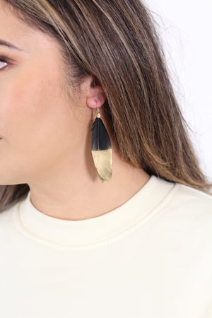 Waka Huia – Feather Earrings in Black and Gold