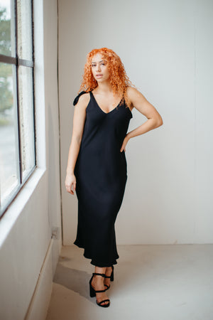 Pūmanawa – Tie Shoulder Dress in Black