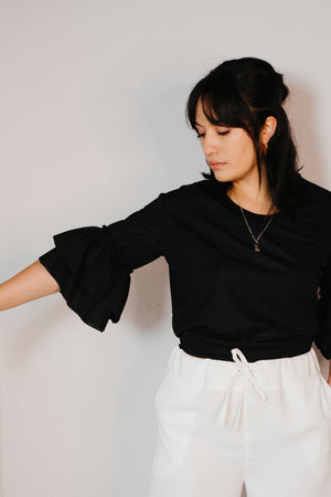 Putiputi - Frill Sleeve T-Shirt in Black