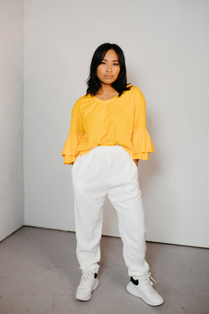 Putiputi - Frill Sleeve T-Shirt in Sunshine Yellow