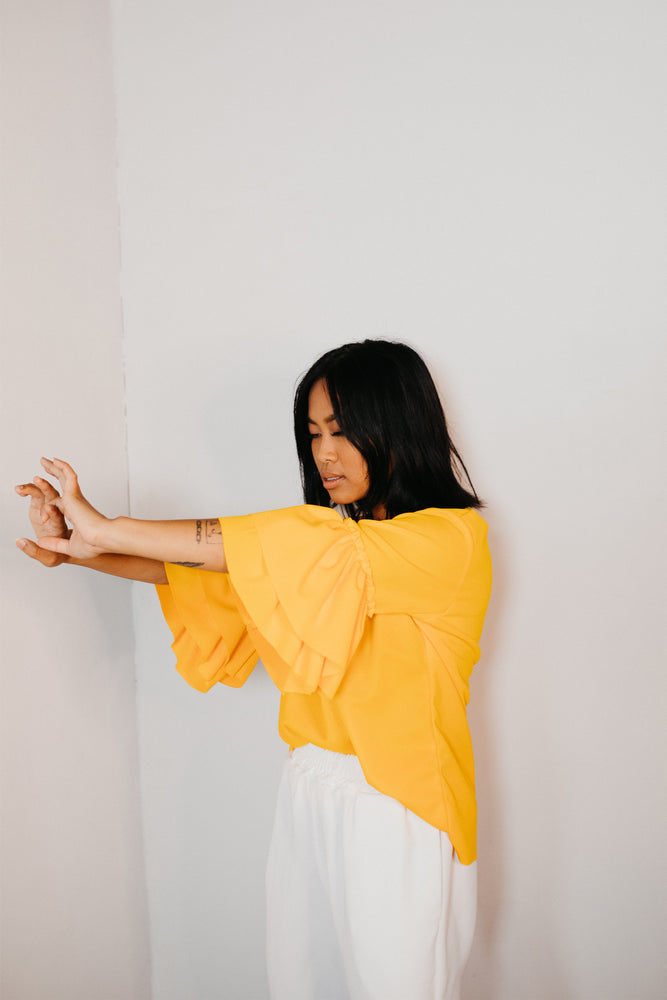 Putiputi - Frill Sleeve T-Shirt in Sunshine Yellow