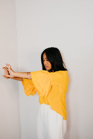 Putiputi - Frill Sleeve T-Shirt in Sunshine Yellow