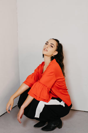 Putiputi - Frill Sleeve T-Shirt in Blood Orange