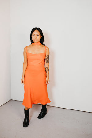 Uma – Mini Cowl Neck Slip Dress in Tangerine