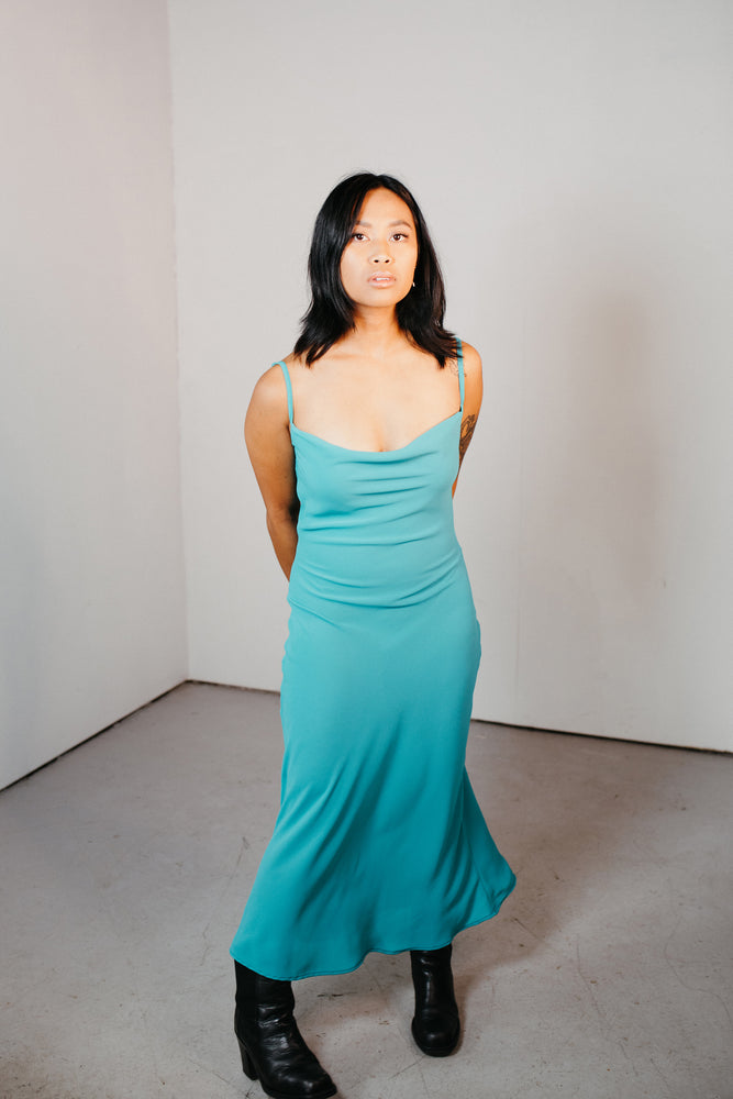 Uma – Cowl Neck Slip Dress in Turquoise