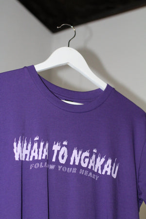 Whāia tō Ngākau, Flame Font T-Shirt - Purple with Lilic Print