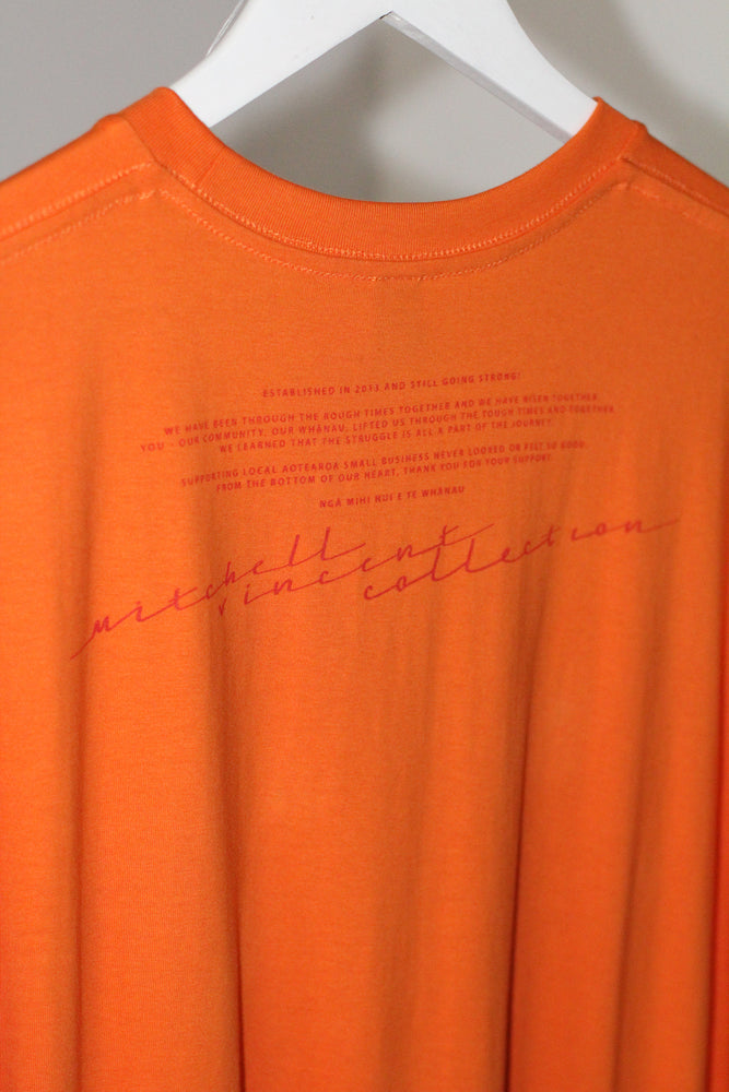 Whāia tō Ngākau, Flame Font T-Shirt - Orange with Scarlet Print
