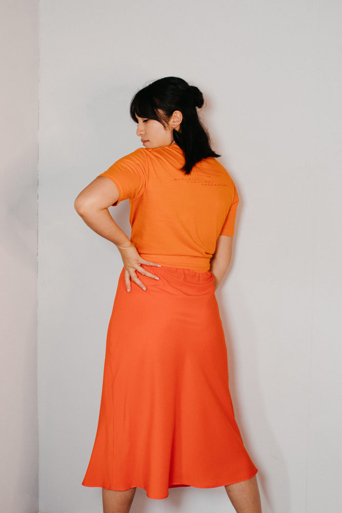 Whāia tō Ngākau, Flame Font T-Shirt - Orange with Scarlet Print